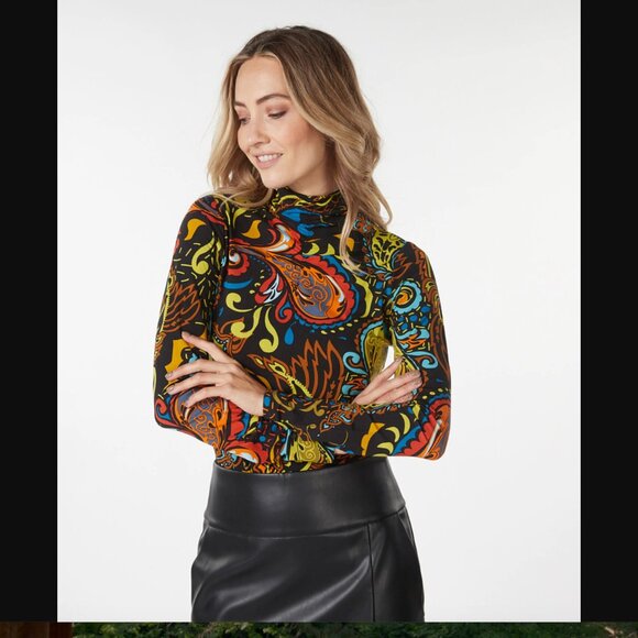 Esqualo Mock Neck Smock Detail Top - Untamed Party Print - Large - Picture 2 of 12